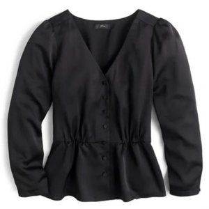 J.Crew Black Satin Peplum Top